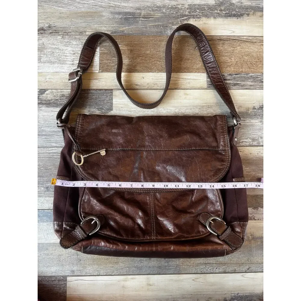 FOSSIL Messenger Bag Cross Body Brown Leather Purse Mens Womens